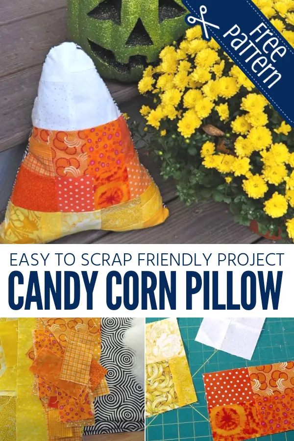 Turn your fabric scraps into a holiday pillow with this free Candy Corn Patchwork pattern.