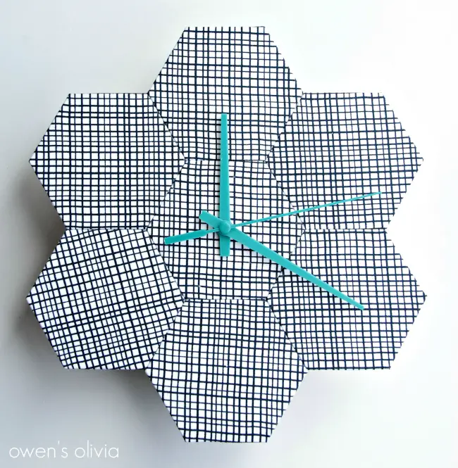DIY Wall Clock made with fabric hexagons