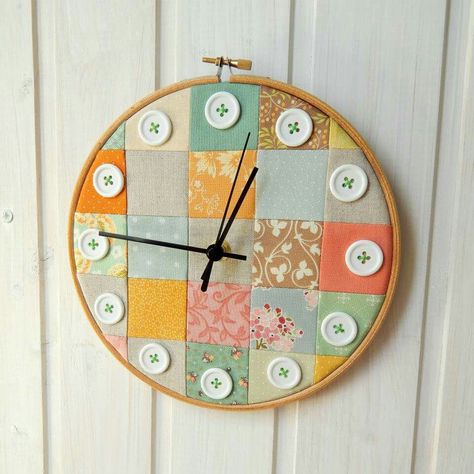 Patchwork embroidery hoop clock