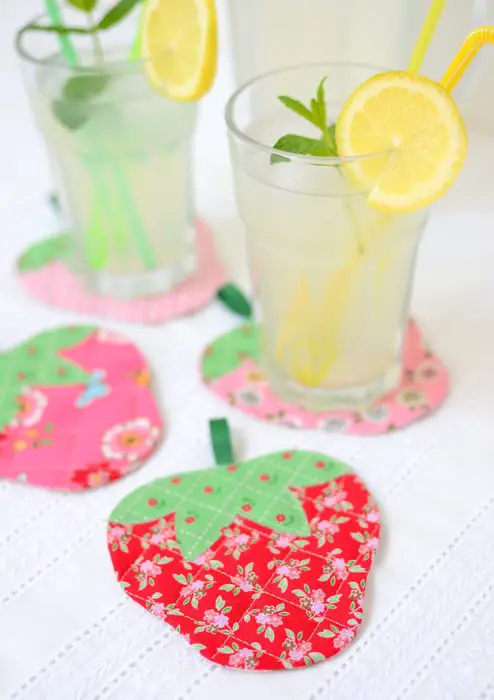 strawberry quilted coasters