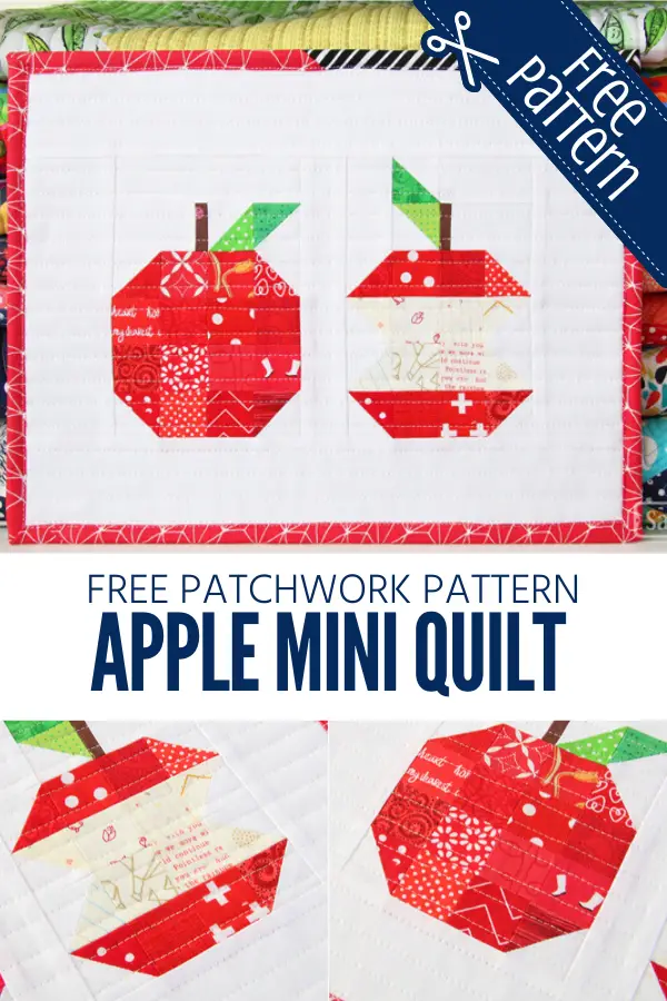 Free patchwork apple mini quilt pattern. 