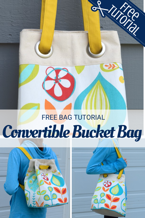 Convertible Bucket Bag Sewing Tutorial with backpack style and shoulder bag option