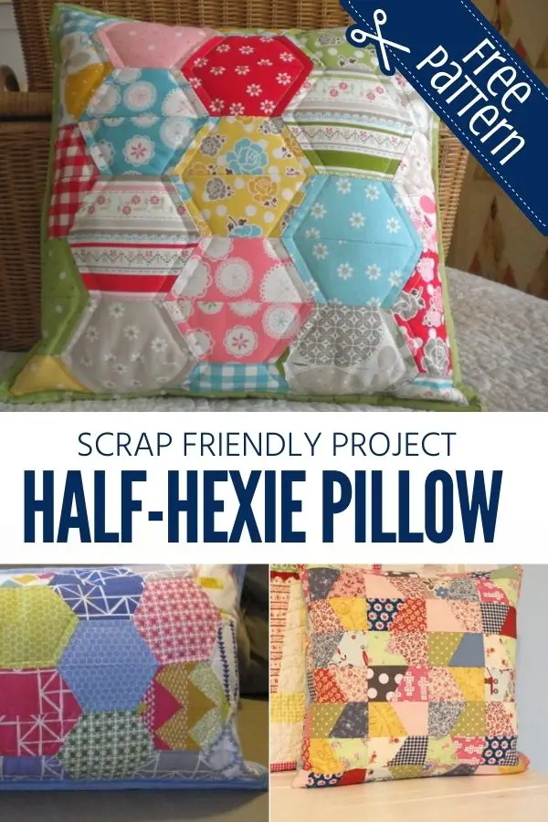 Turn your small scraps of fabric into a focal point in your room with this Half Hexie Pillow pattern.