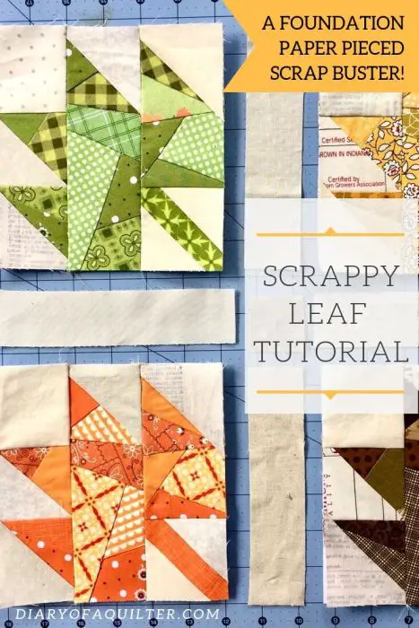 Scrappy Leaf Quilt Block Paper Piecing pattern and tutorial