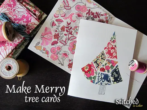 Make Merry Tree Cards with fabric scraps