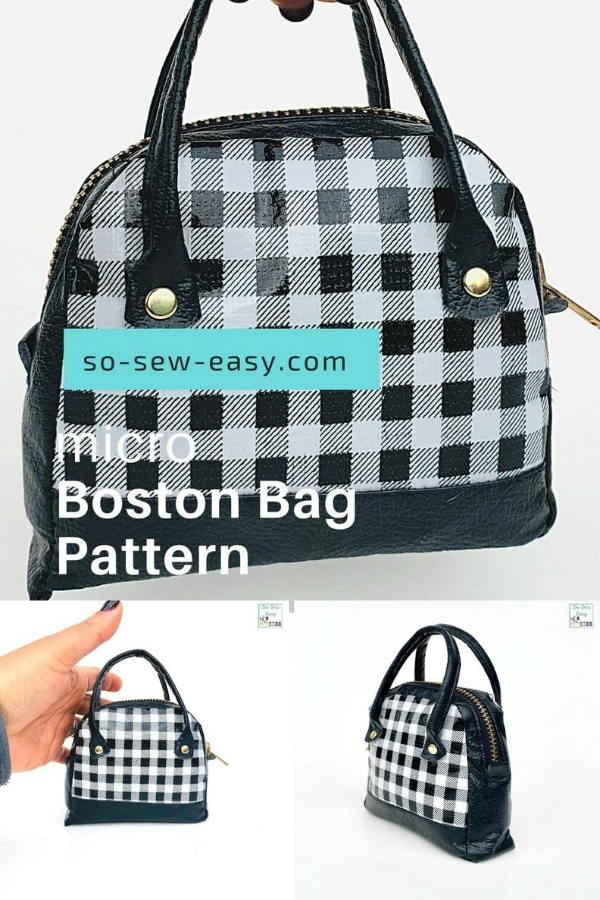 Micro Boston Bag Free Sewing Pattern using fabric scraps.