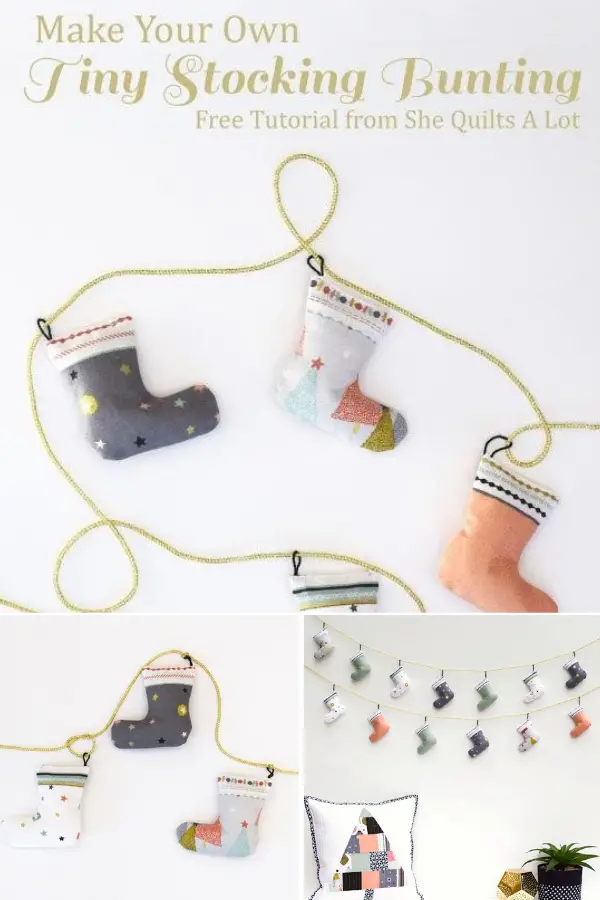 Free Tutorial for a tiny stocking bunting for holiday decor