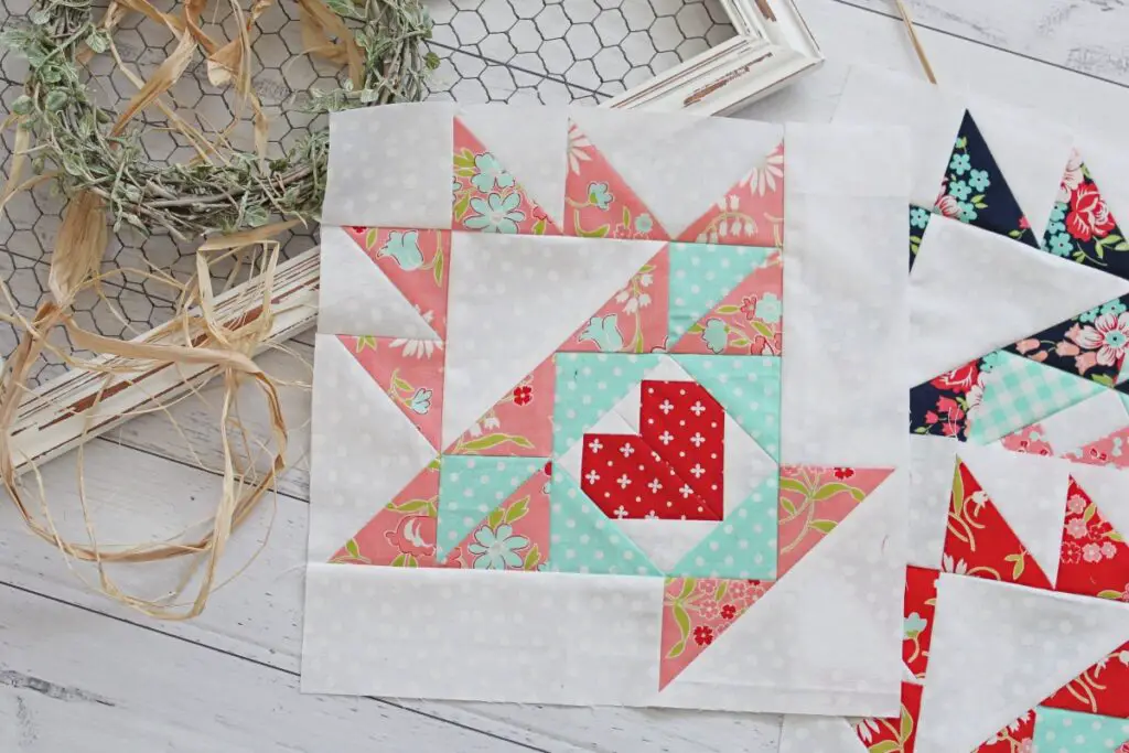 Easter Basket Quilt block patterns with paper pieced heart focal block.