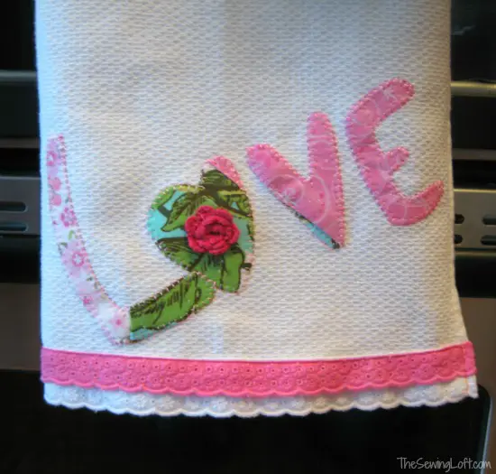 Love applique tea towel for Valentine's Day