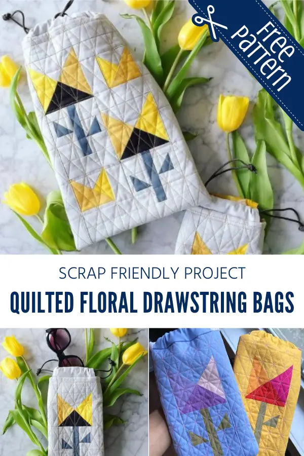 Quilted Floral Drawstring Bag Tutorial