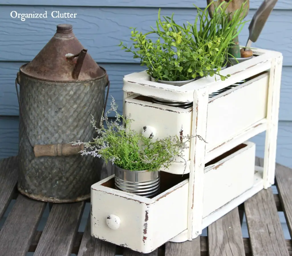 Upcycled Sewing Table Drawer Planter