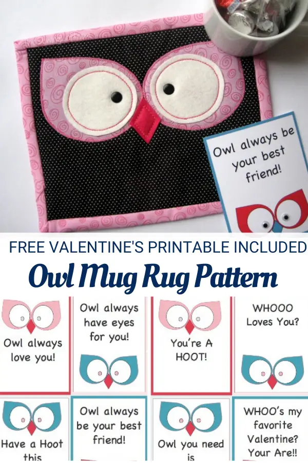 Owl Mug Rug with Free Valentine's Day printables