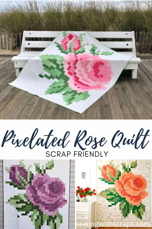 Free Pixelated Rose Quilt Scrap Friendly